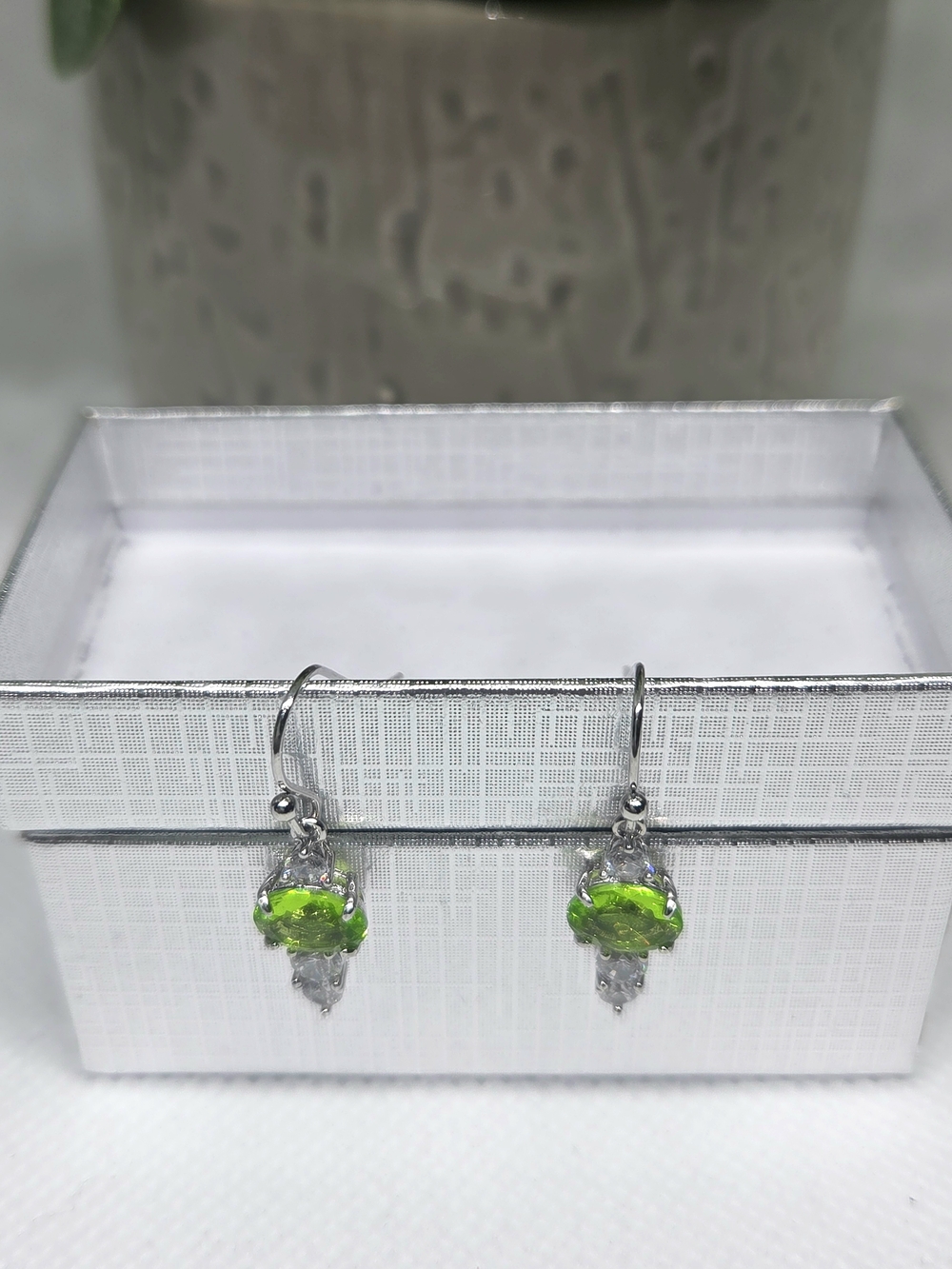 BP Peridot Crystal Drop Earrings On Rhodium Plating